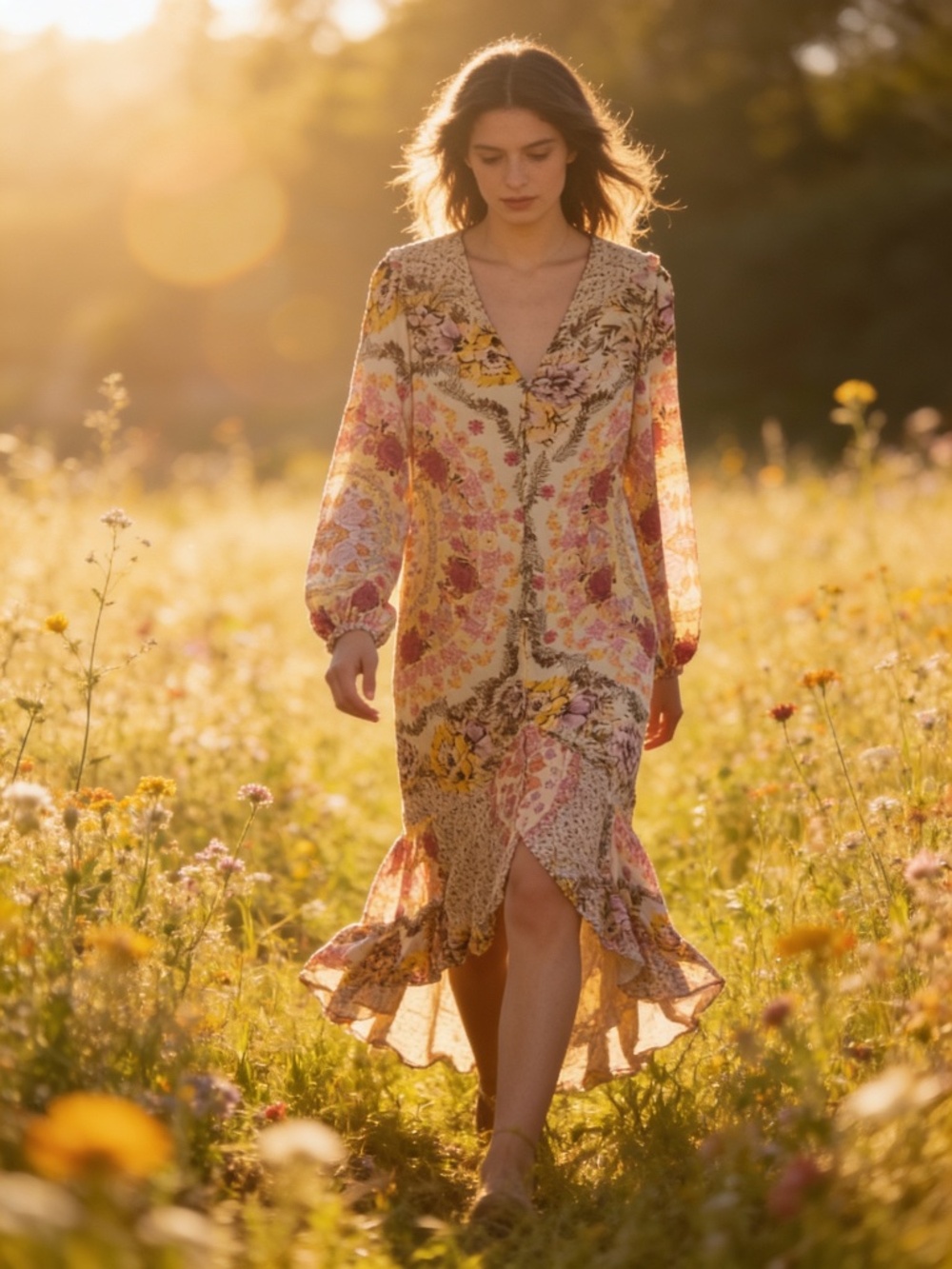 Free People Marais Printed Midi Dress Size XS